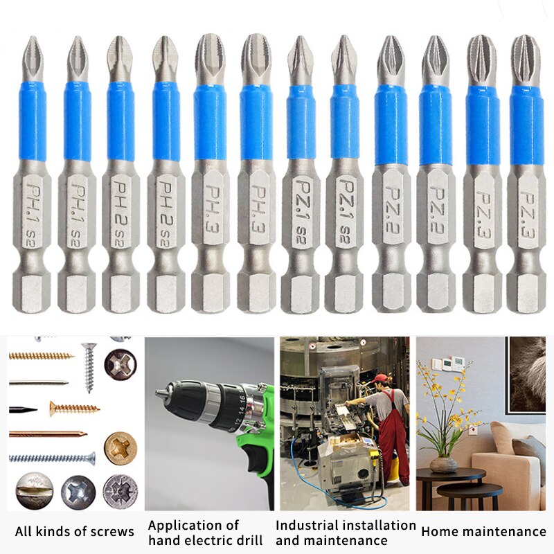 10/12 pièces PH1 PH2 PH3 PZ1 PZ2 PZ3 jeu d'embouts de tournevis magnétique 1/4 "tige hexagonale anti-dérapant Phillips accessoires pour outils électriques