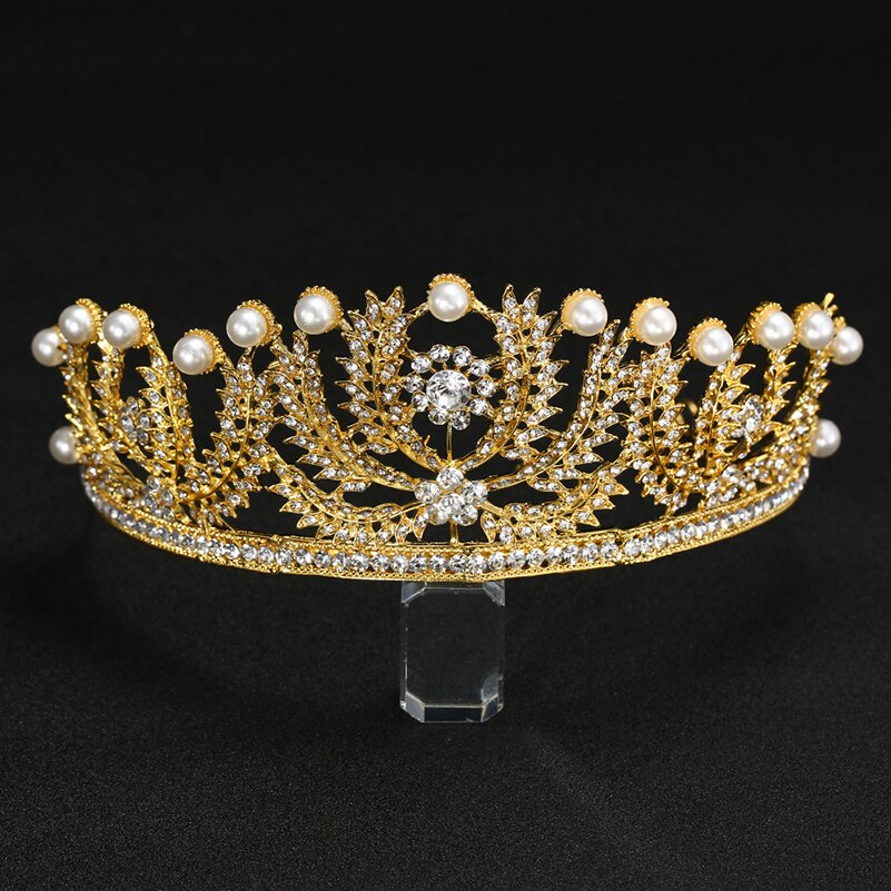 European and American style golden baroque bridal crown tiara rhinestone hair accessories princess crown wedding dress accessori