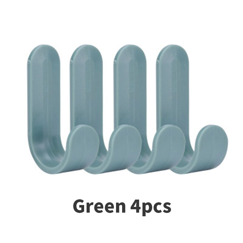 4pcs/set Adhesive Wall Hangers Home Decor Plastic Door Hangers Self Towel Hooks Hat Racks Keys Hanger: green