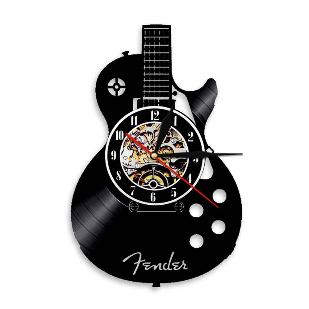 Acoustic Guitar Musical Instrument Silent Vinyl Record Wall Clock Home Bar Decor: Without Light