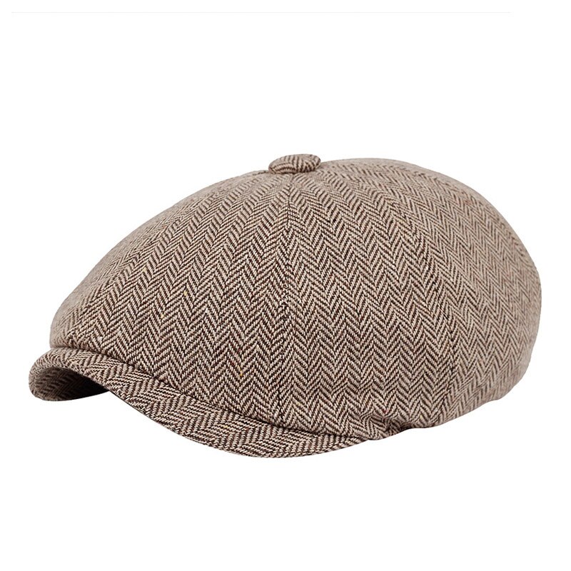 peaky blinders hat vintage Beret Hat Men beret Herringbone Gatsby Tweed Newsboy Beret Hat spring Flat Peaked Beret Hats Hats: BROWN