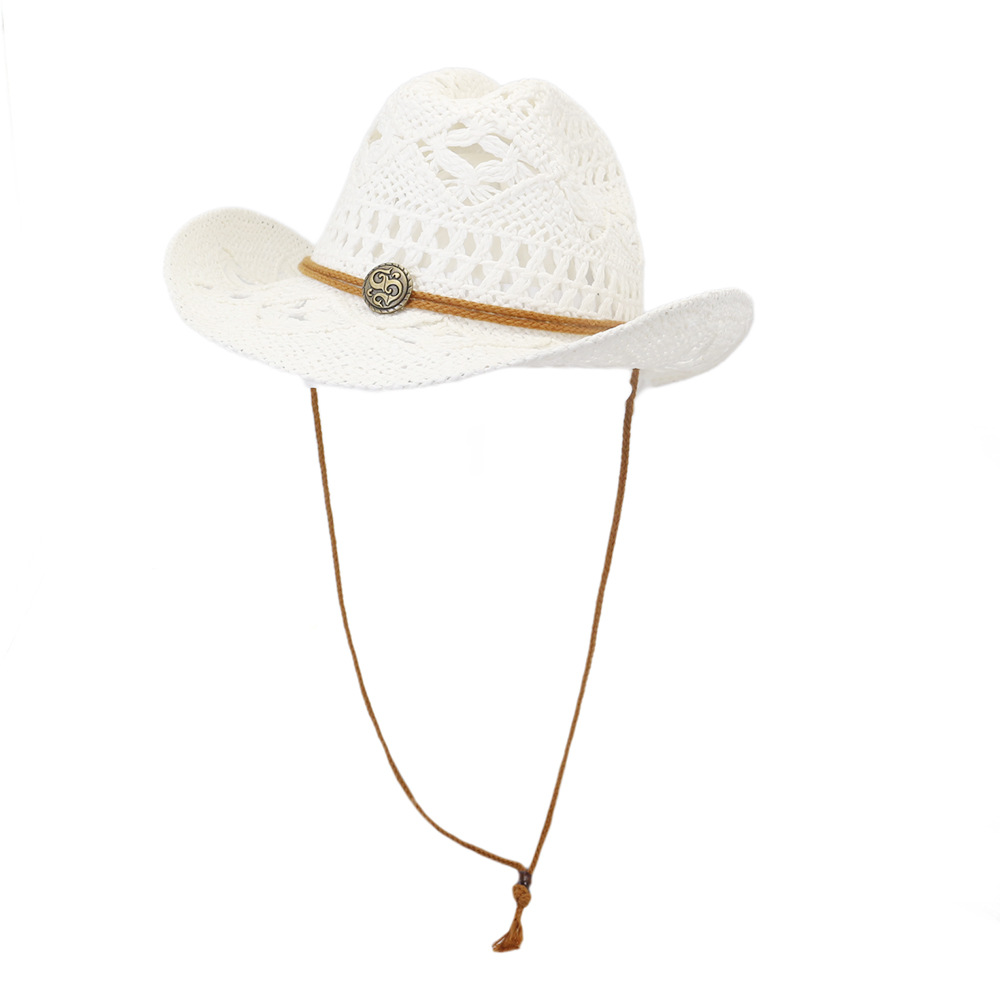 Hechos a mano nuevos hueco vaquera vaquero del oeste sombrero amplia sombrero con visera de Jazz sol playa sombreros Gorros Hombre: Blanco