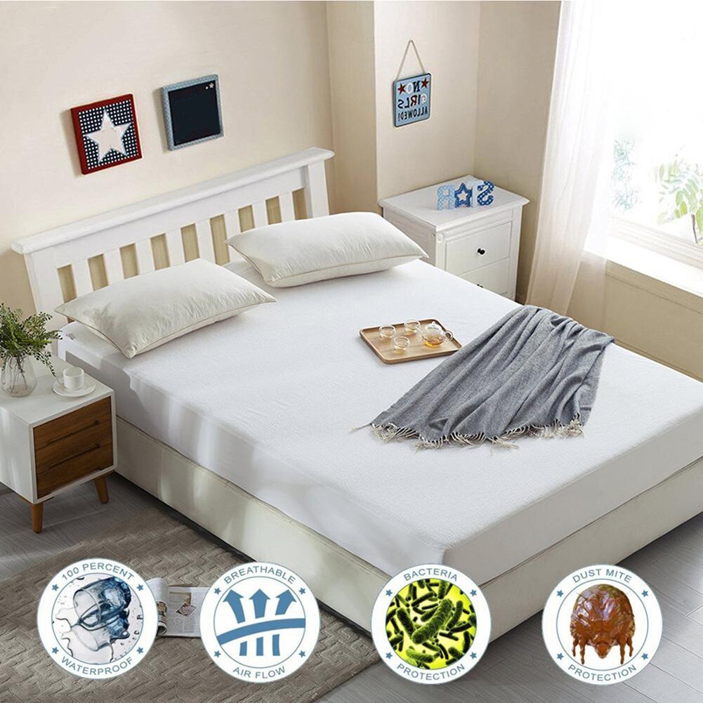 Smooth Waterproof Mattress Protector Cover Washable for Bed Solid White Wetting Breathable Hypoallergenic Protection Pad Cover
