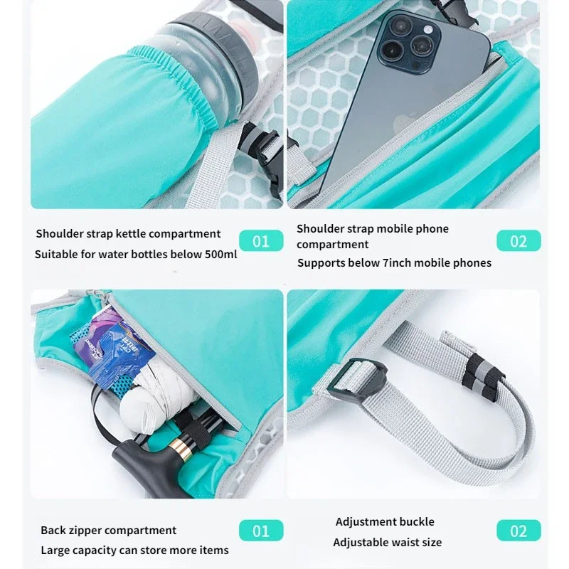 Weste zur Aufbewahrung von Laufwasserflaschen, leichte Laufweste, reflektierende Trinkwasser-Brusttasche mit Telefonhalter, Fahrradweste