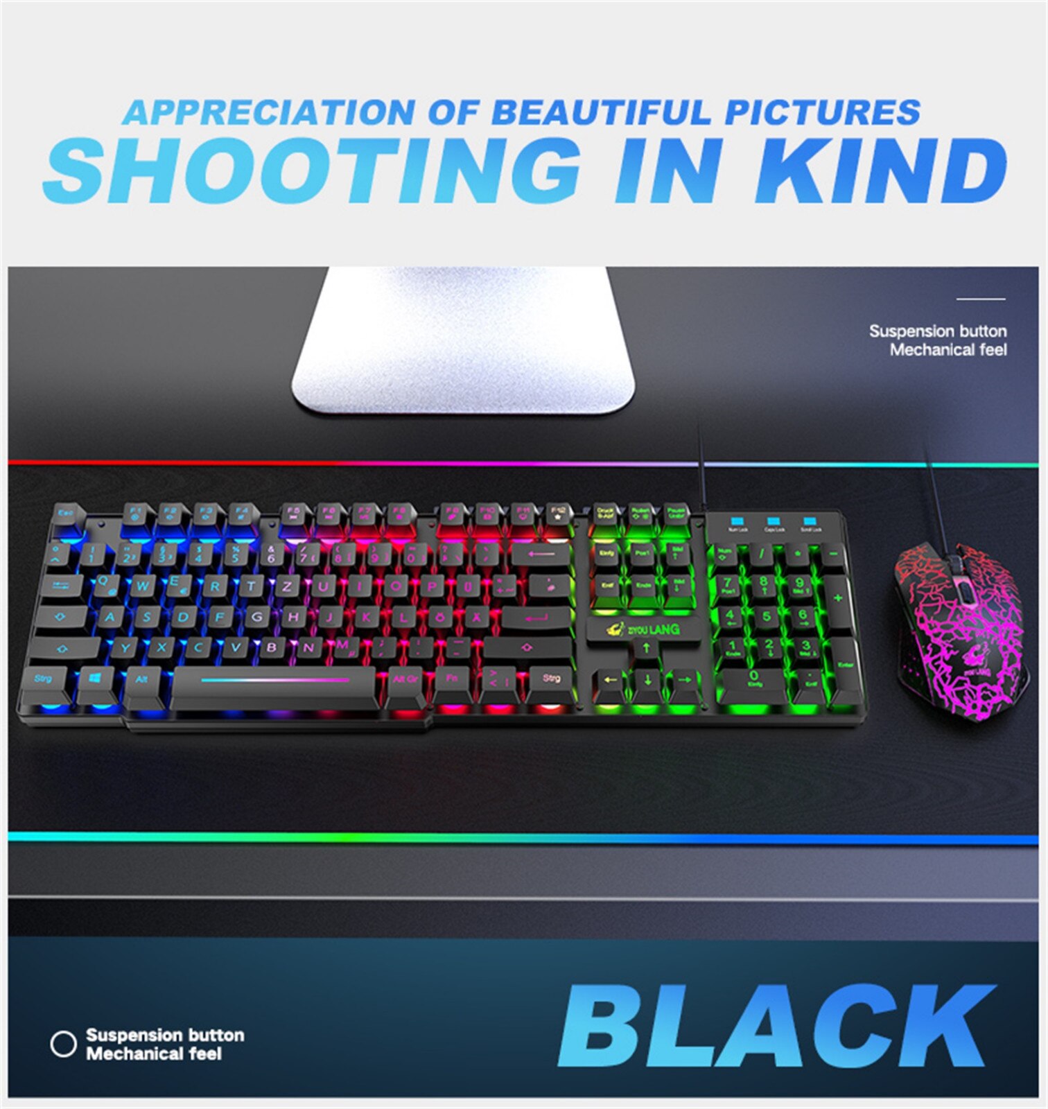 T13 Keyboard Mouse Combos Rainbow Backlight USB Wired Ergonomic Gaming Keyboard And Backlit Game Mouse Set For PC Laptop #BL5