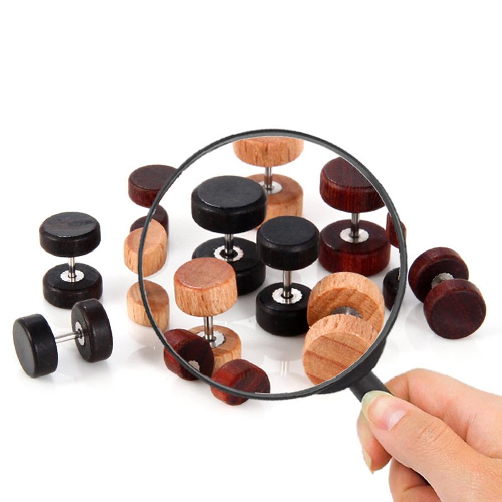 1 pc Natural Wooden Ear Studs Earnings For Women Men Wood Round Dumbbell Piercing Punk Earrings Stud