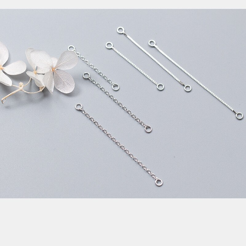 Lote de 2 unidades de pendientes de plata de ley 100% con conector de sedal, cadenas de 3cm, 4cm y 5cm de longitud, joyería DIY