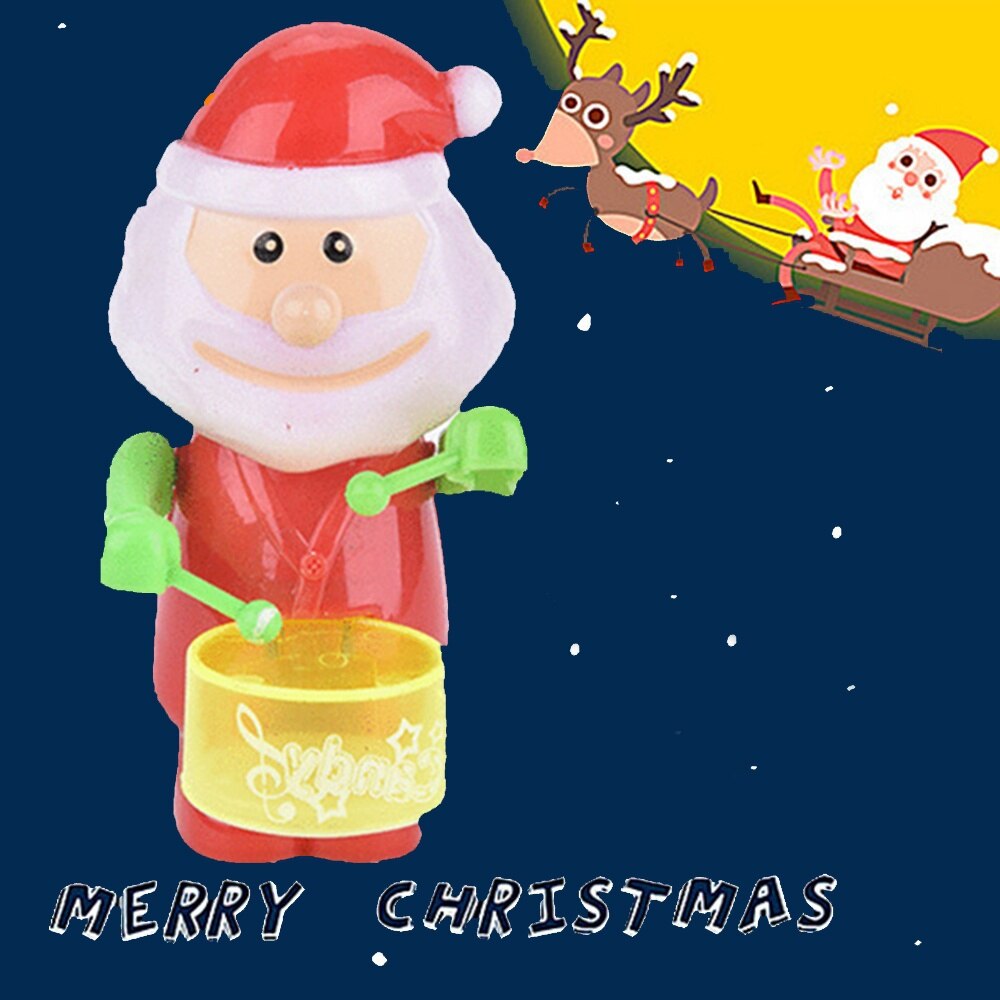 1Pcs Mini Cute Clockwork Wind-Up Drummer Toy Mini Christmas Santa Claus Mechanical Plastic Toy Collectible Christmas