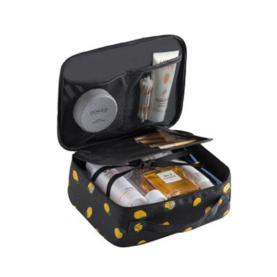 Bolsa de maquiagem profissional de duas camadas, bolsa portátil transparente para armazenamento de cosméticos, kit de higiene pessoal: B Style Black lemon