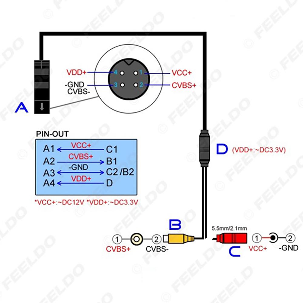 Universele 4-Pin Mannelijke Backup Reverse Camera Auto Naar CVBS RCA Vrouwelijke Connector Signaal Power Adapter Kabelboom Audio kabels