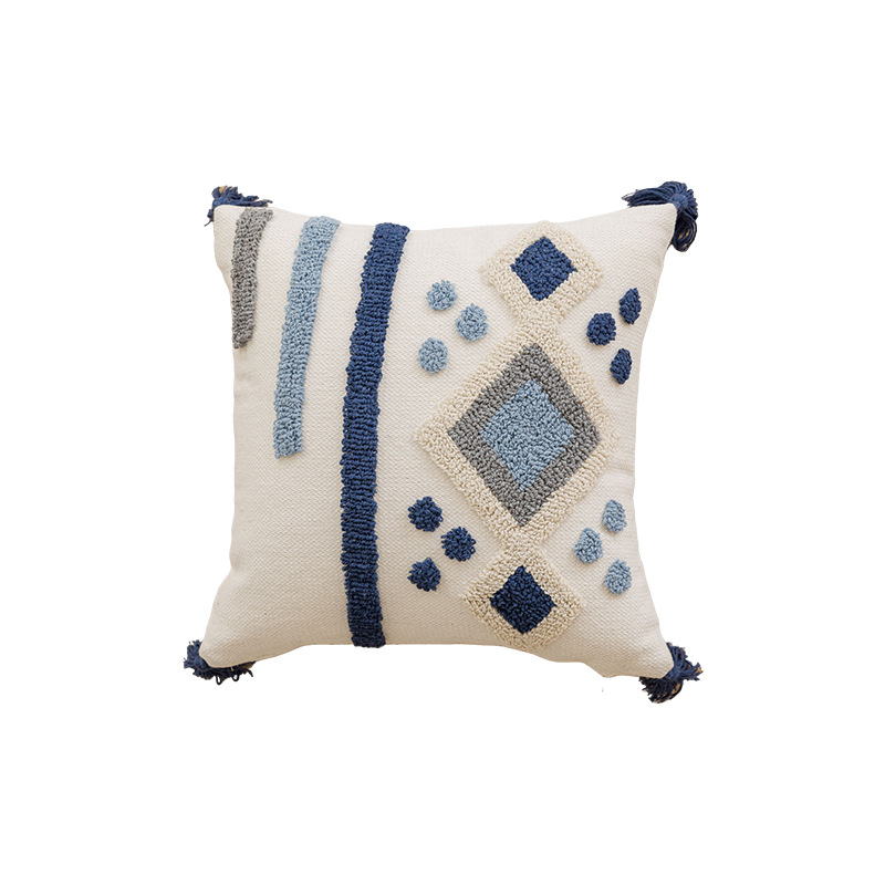 30X50/45x45CM Blue Plush Throw Pillow Cover Simple Geometry Living Room Sofa Cushion Waist Cover Plush Home Decor Cover: Blue
