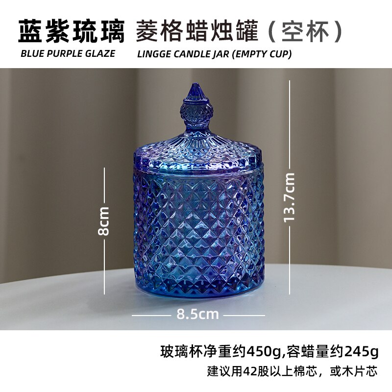 Pot de bougie vide en verre, motif losange gaufré, récipient en verre couleur bougie d&#39;aromathérapie à domicile, bricolage matériel fabrication de bougies: N5