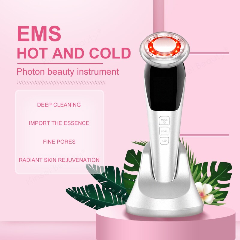 Ultrasone Cool Massager Ems Facial Lifting Ion Led Photon Lichttherapie Huidverjonging Apparaat Rf Ems Gezicht Lift Machine
