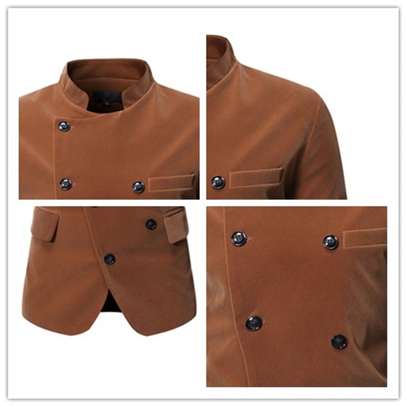 Blazer Men Men's Suit with Slanted Lapel and Double-breasted Stand-up Collar Men Suit Jacket