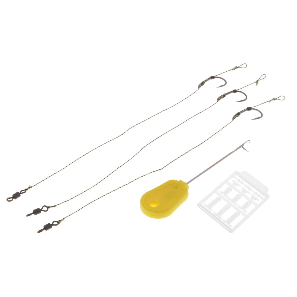 3Pcs/set Pre Tied Carp Fishing Rigs + 1pc Boilie Bait Stops + 1pc Bait Needle Terminal Tackle