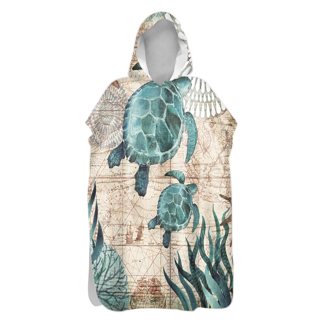 Men Women Printed Diving Suit Change Robes Poncho Quick-dry Hooded Towel Sweat-absorbent Swim Robe Summer Beach Pool Swimming: Printed 7