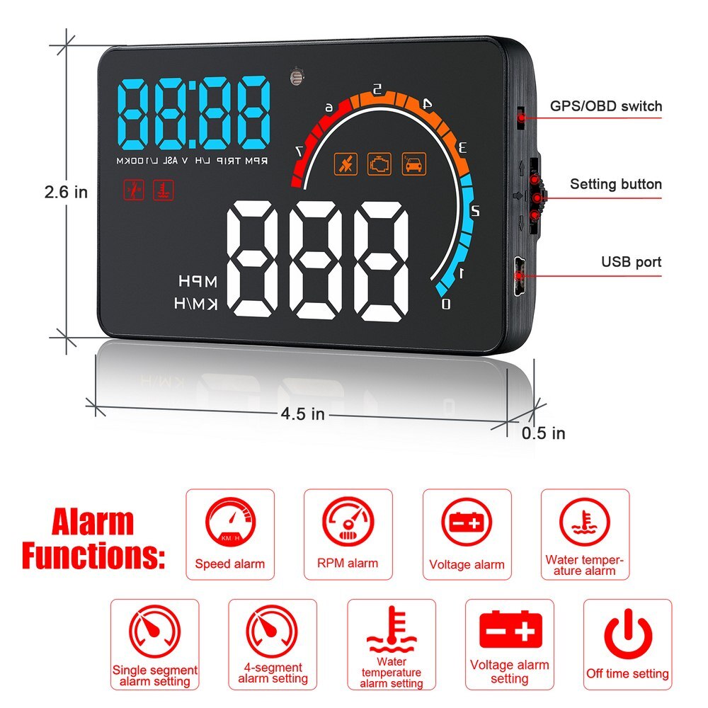 Car Head-up Display OBD2 GPS Display Windshield Projector Alarm System Auto Head Up Display Overspeed Warning