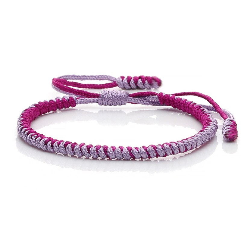 Original Multi couleur Bracelet tibétain bouddhiste chanceux à la main noeuds corde réglable Bracelets porte-bonheur & Bracelet pour femmes hommes bijoux: purple-purple red