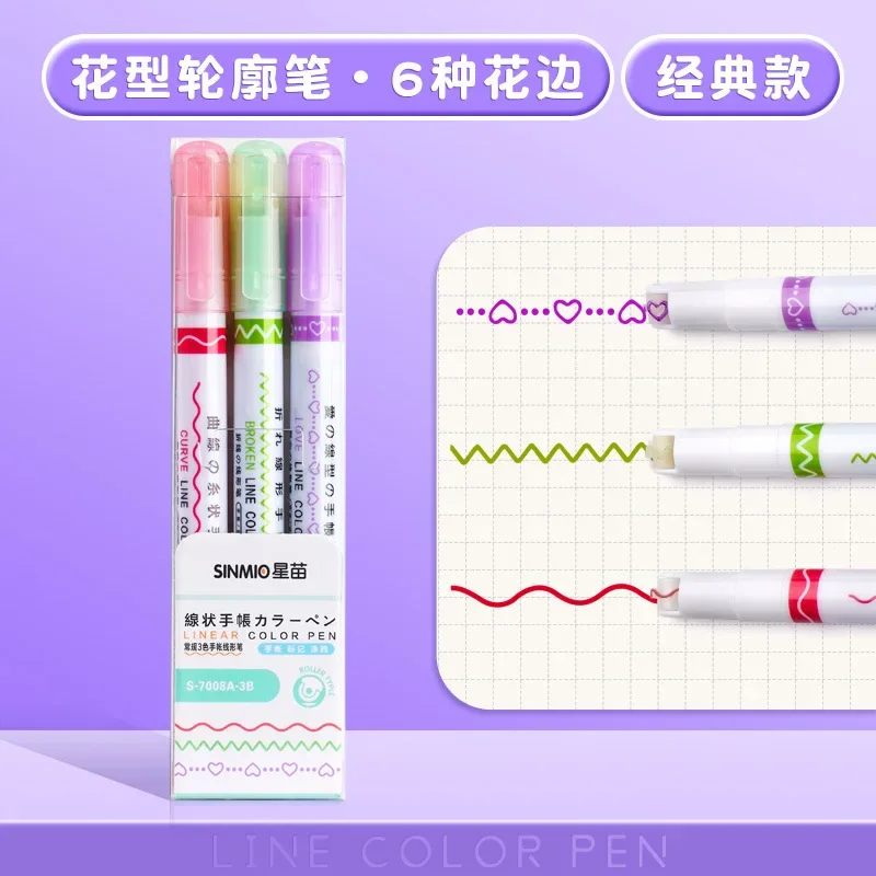 3/6 stks/set Kawaii Bloemen Lijnvormige Markeerstiften Roller Tip Curve Liner Marker voor Schrijven Journaling Tekening briefpapier: Rood