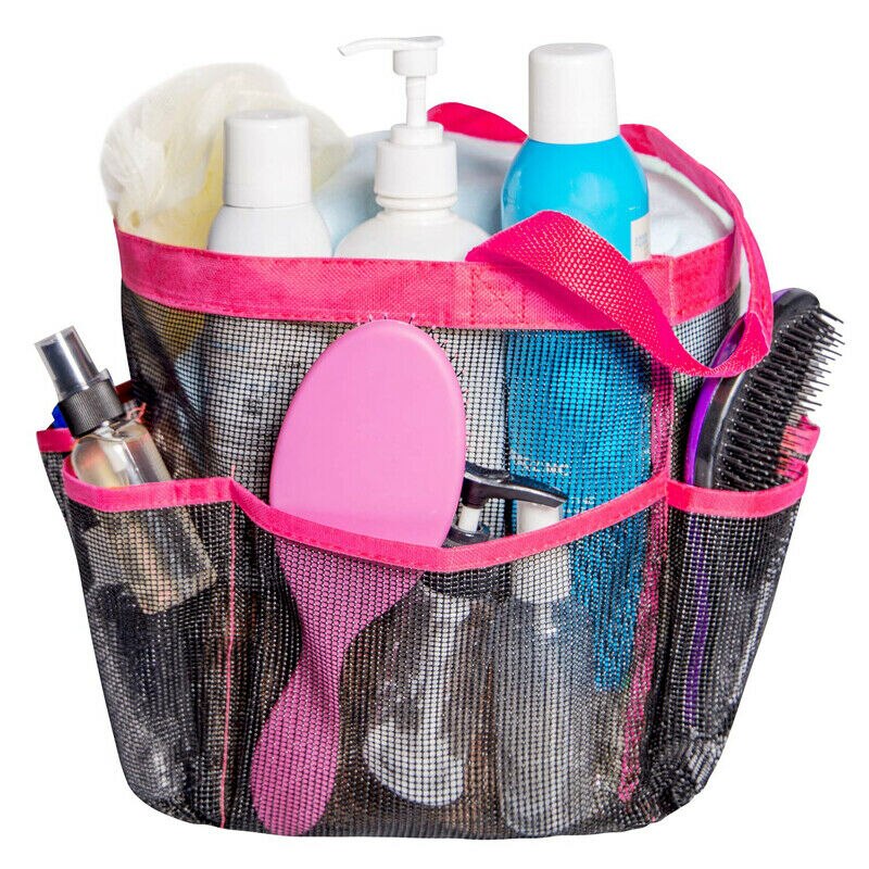 Packable Mesh Douche Bag Caddy Badkamer Carry Tote Toilettas Bad Organizer Bad Opbergmanden: Rood