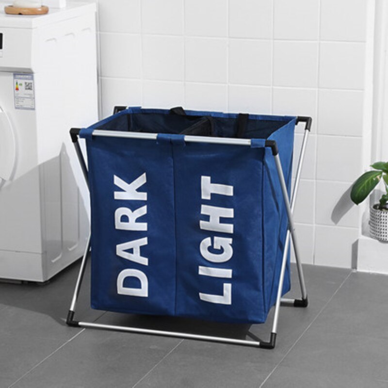 Laundry Basket 3 Hamper Organizer Bathroom Folding Triple Laundry Basket Large Oxford Fabric Laundry Basket With 3 Compartments: Dark Blue 2 cells