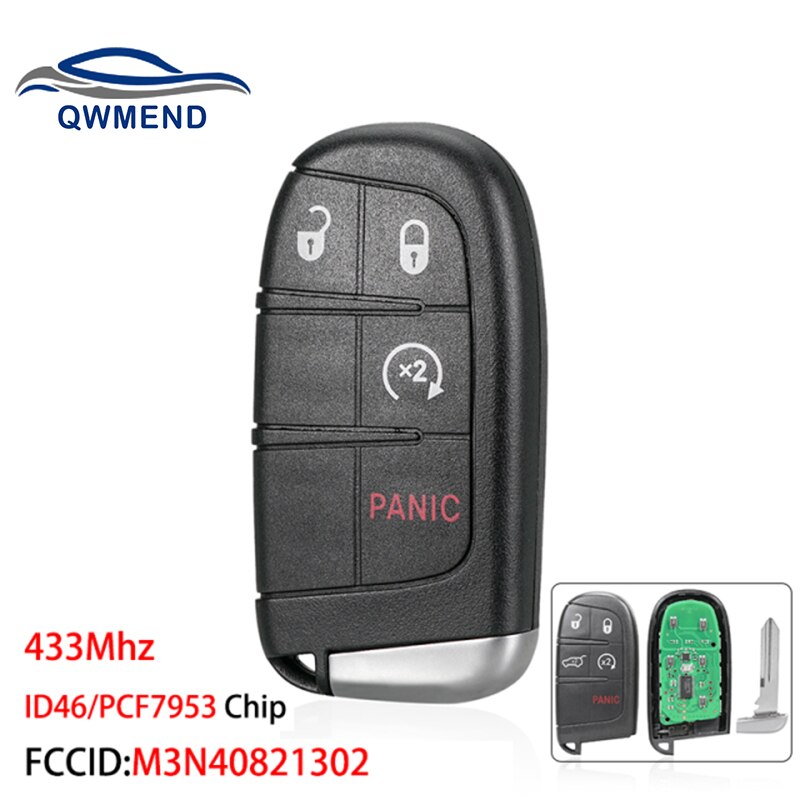 QWMEND Remote Key for Jeep Grand Cherokee Smart Car Key 433Mhz ID46/PCF7953 Chip M3N40821302: model 3