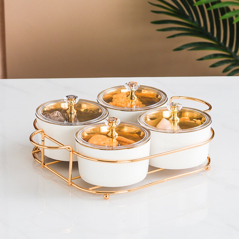Nordic Ceramic Square Platter Snack Plate Dry Fruit Cake Plate Fruit Plate Divided Iron 2/3/4/6 Grid Nut Pastry Bowl: white 4