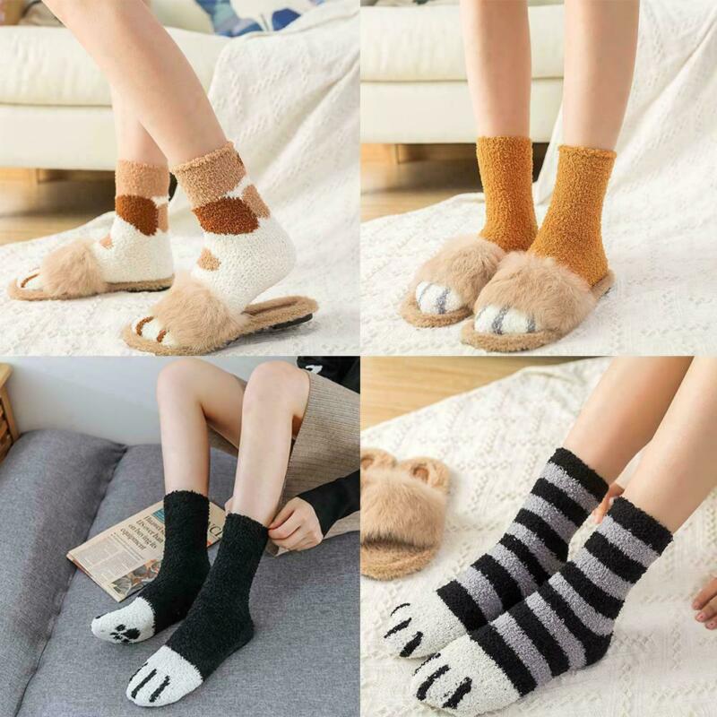 Girls Winter Cat Claws Lovely Thick Warm Sleep Floor Socks Plush Coral