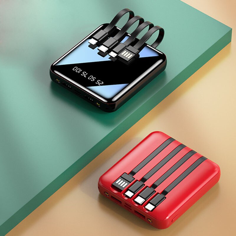 20000mah przenośny Mini Power Bank lustro ekran szybkie ładowanie z kablem USB typu C Powerbank dla iphone xiaomi Huawei telefon