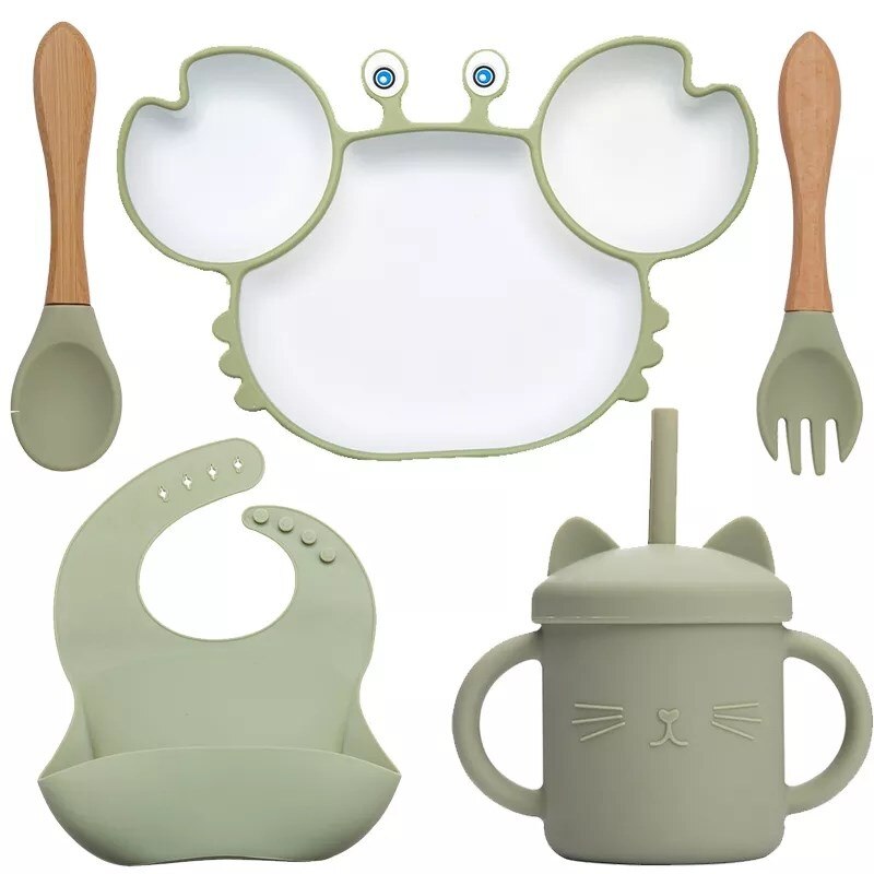 Silicone Feeding DishPlate Set for Baby Crab Shape Divider Tableware BPA Free Non-Slip Children Dishes Kitchenware Kids Stuff: Set 10