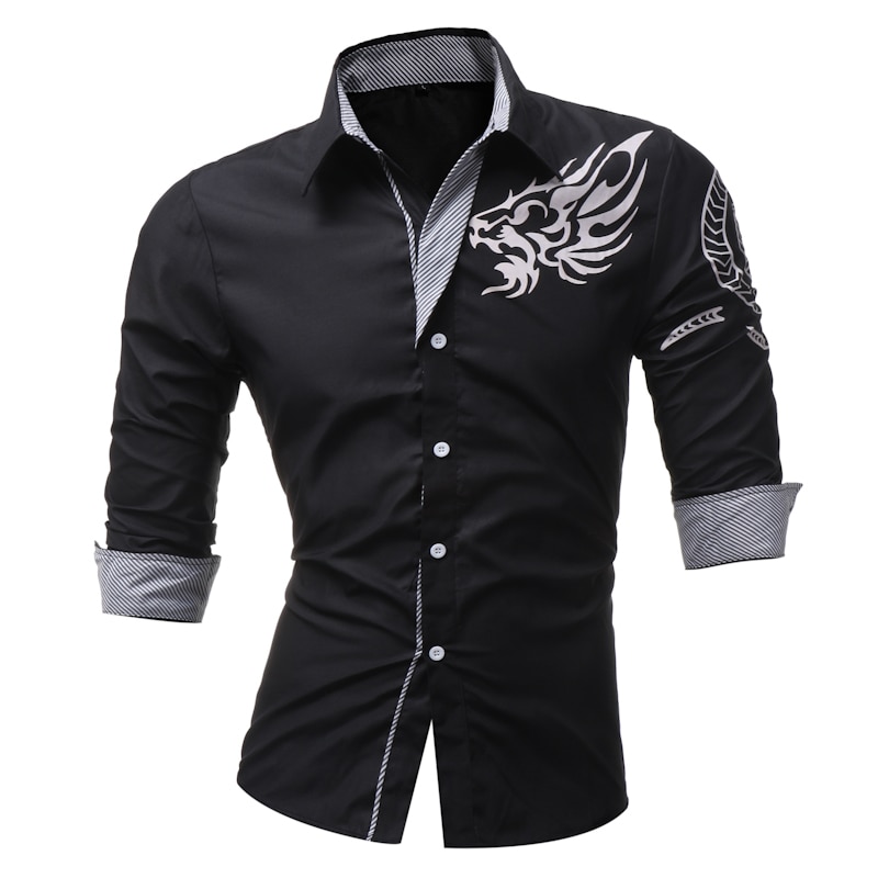 Mannelijke Men'S Lange Mouwen Overhemd Draken Men'S Casual Slim Revers Mannelijke Grote Maat 4XL