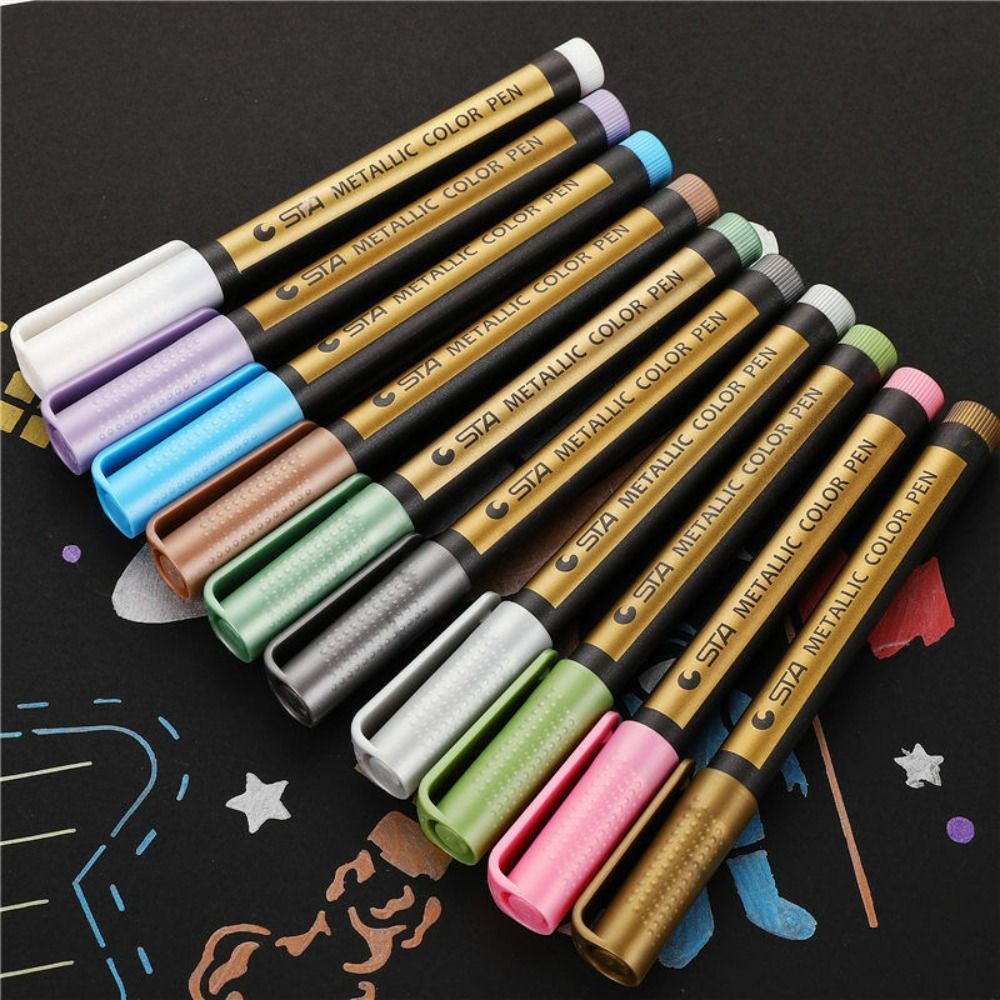 Kawaii 10-Farben-metallisch-Marker, dauerhaft, wasserfest, Farbstift, Schreibwaren, DIY, Manga, Zeichnung, Bastelstifte, Malerei