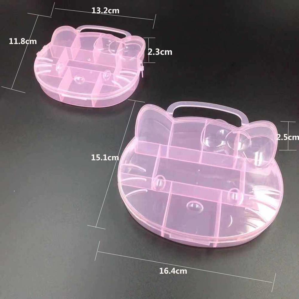 Two Size Cartoon Kitty Cat Clear Plastic Storage Box Jewelry Box Jewelry Organizer Holder Cabinets For Small objects