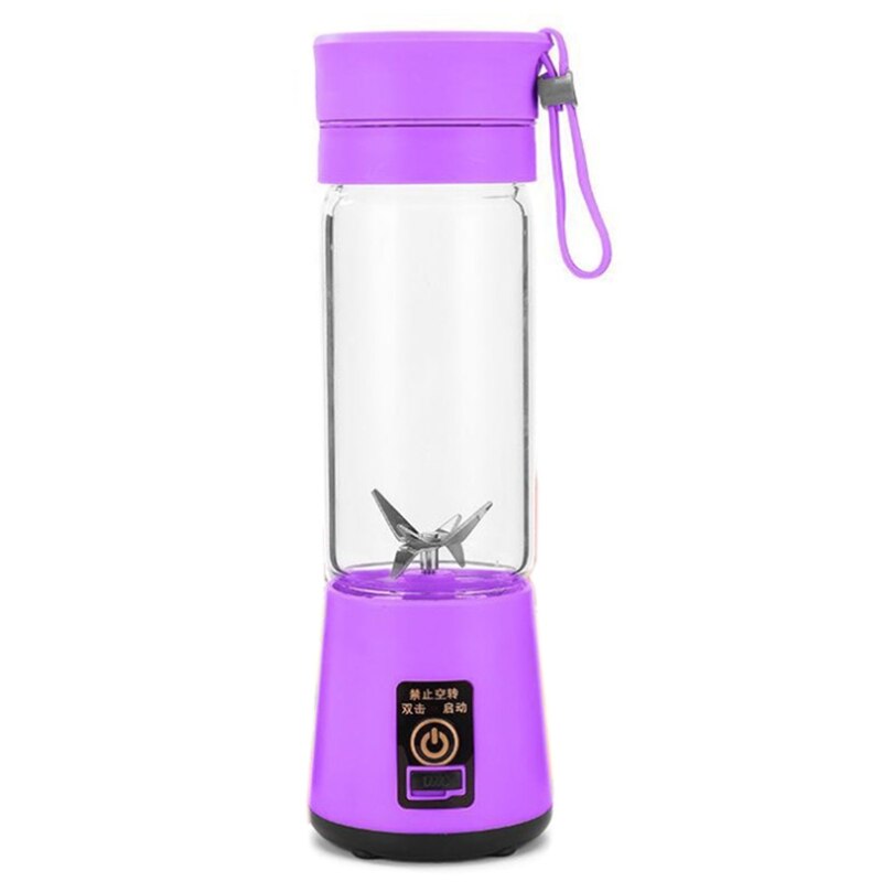 380Ml Usb Oplaadbare Blender Mixer 6 Blades Juicer Fles Cup Sap Citrus Citroen Fruit Smoothie Squeezers: purple