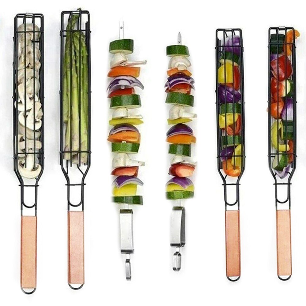 BBQ Grill Mesh Stainless Steel Barbecue Grilling Basket Portable Fish Grilling Mesh Barbecue Basket BBQ Tool Kitchen Accessories