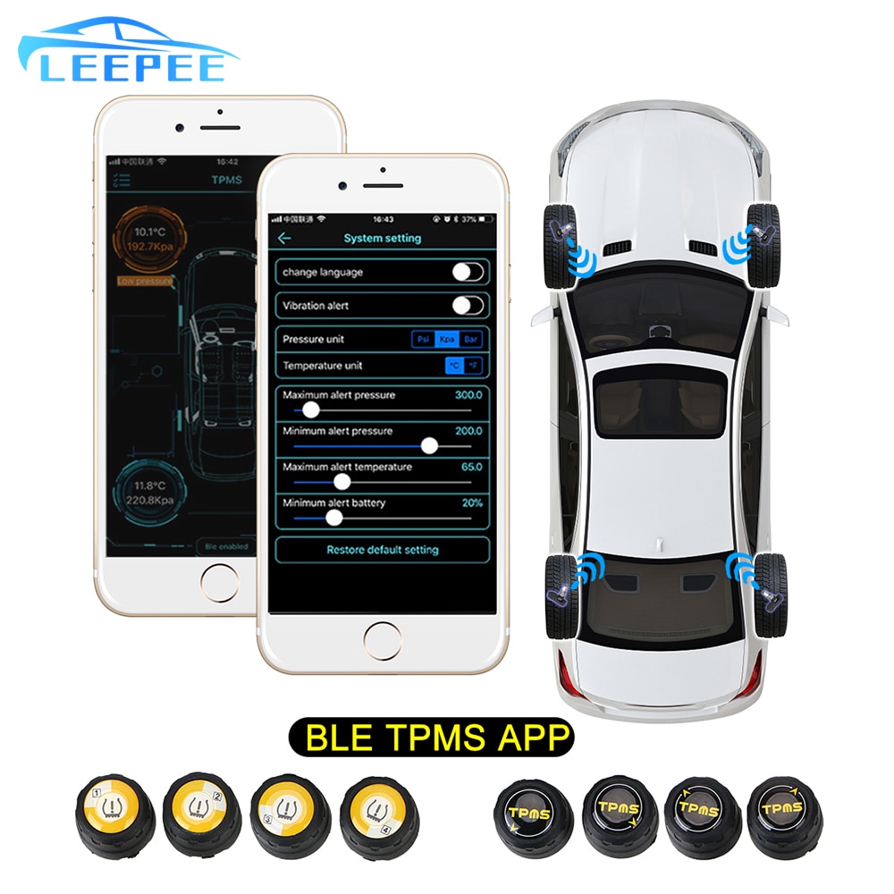 Bluetooth 4,0 5,0 Auto Reifendruck Sensor Android iOS BLE TPMS Wasserdichte Auto Sicherheit Alarm Tire Pressure Monitoring System