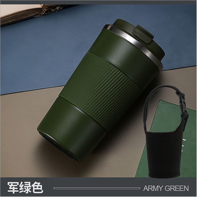 380ml/510ml Double-layer Stainless Steel Thermal Insulation Coffee Mug Car Travel Non-slip Thermos Office Mug High-end: 380ML / ArmyGreen