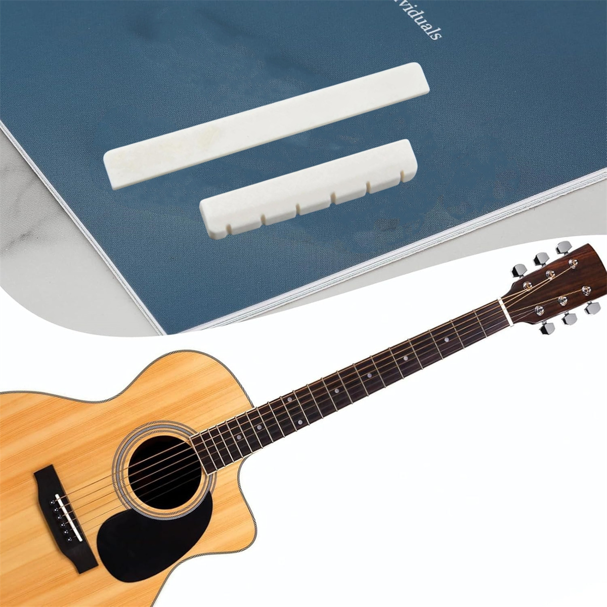Miwayer 6 String Classical Guitar Saddle + Nut White Bone Bridge Guitar Accessories Pillow Folk Bottom Pillow 1pair