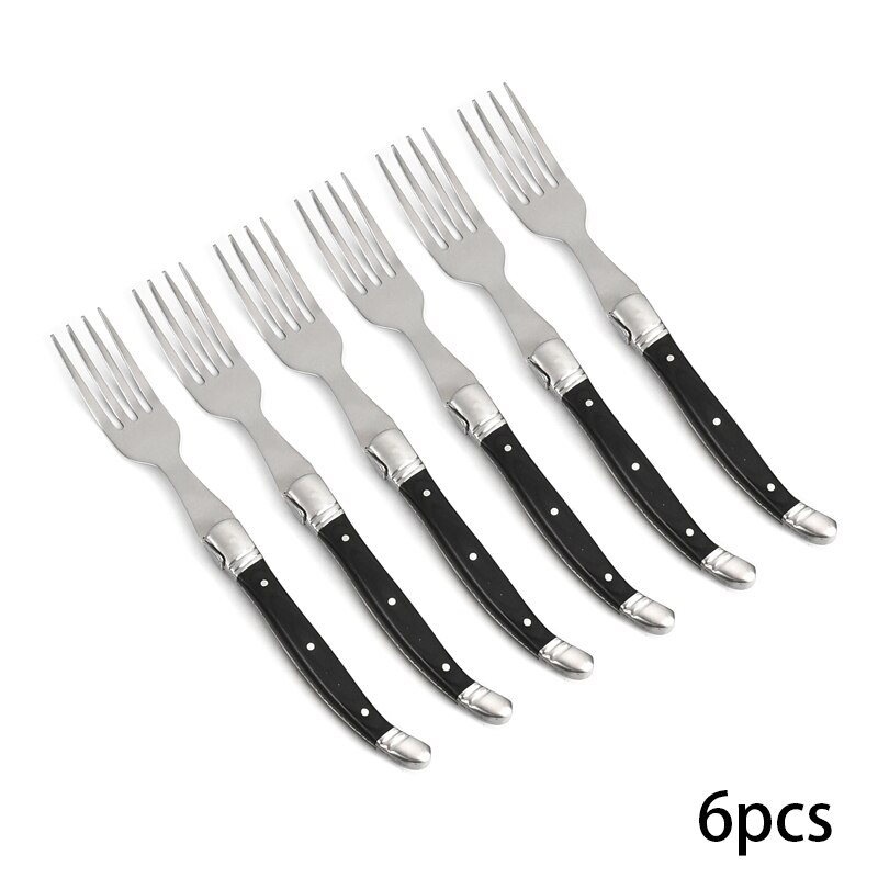 Laguiole-tenedores de acero inoxidable para carne, conjunto de tenedor de mesa para ensalada con mango de madera negra, de 9 pulgadas cubiertos de cocina, navidad: 6pcs dinner forks