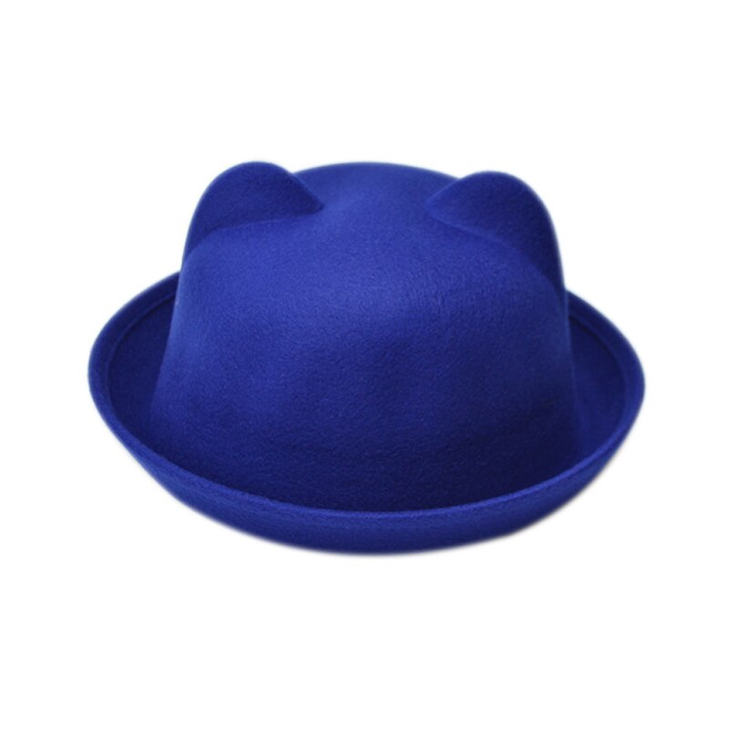 Women Cat Ears Cap Jazz Bowler Felt Fedora Hat Spring Autumn Cylinder Caps Bonnet