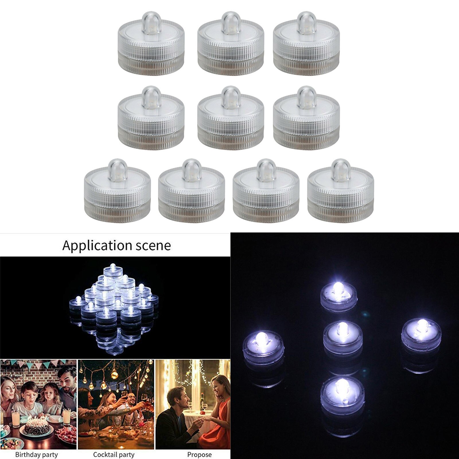 10Pcs SUBMERSIBLE LED LIGHT TEA CANDLES LIGHTS BRIGHT WEDDING PARTY WATER PROOF