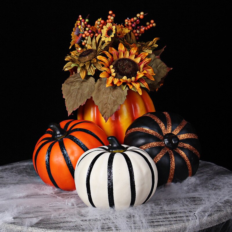 Decoraciones de calabaza blanca, calabaza de Halloween, espuma de plástico, verduras artificiales, 6 pulgadas, negro, naranja, DEC567