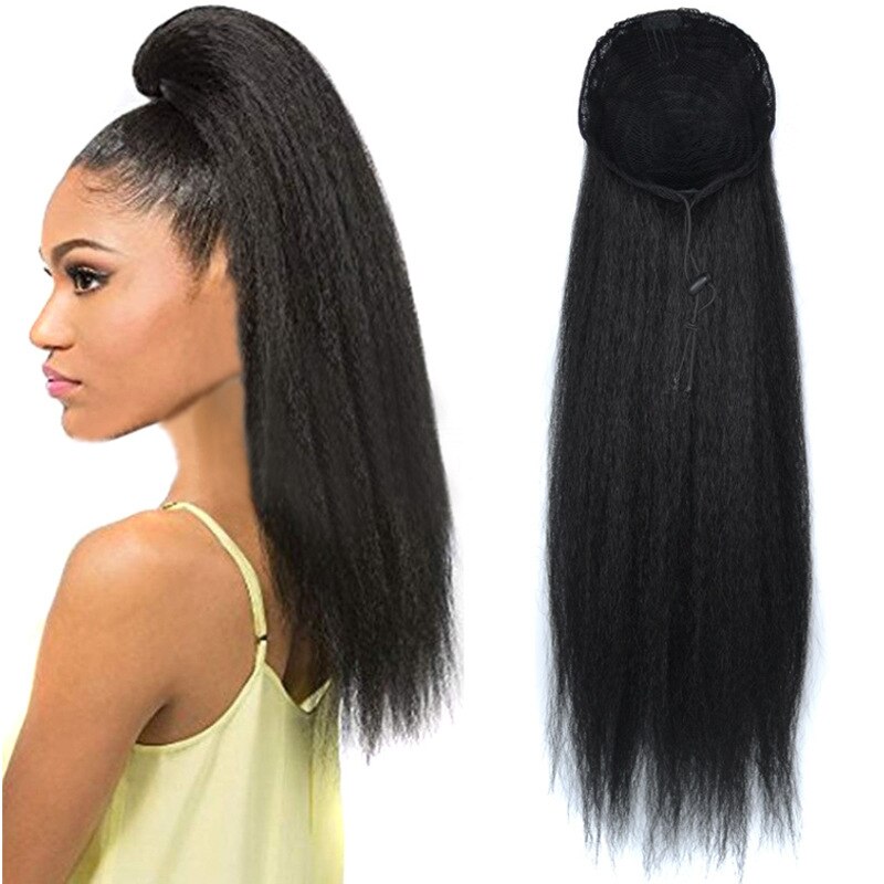 jeedou Yaki Straight Hair Ponytail Drawstring Updos Ponytails Black Brown Synthetic Hair Extensions Fluffy Haipieces