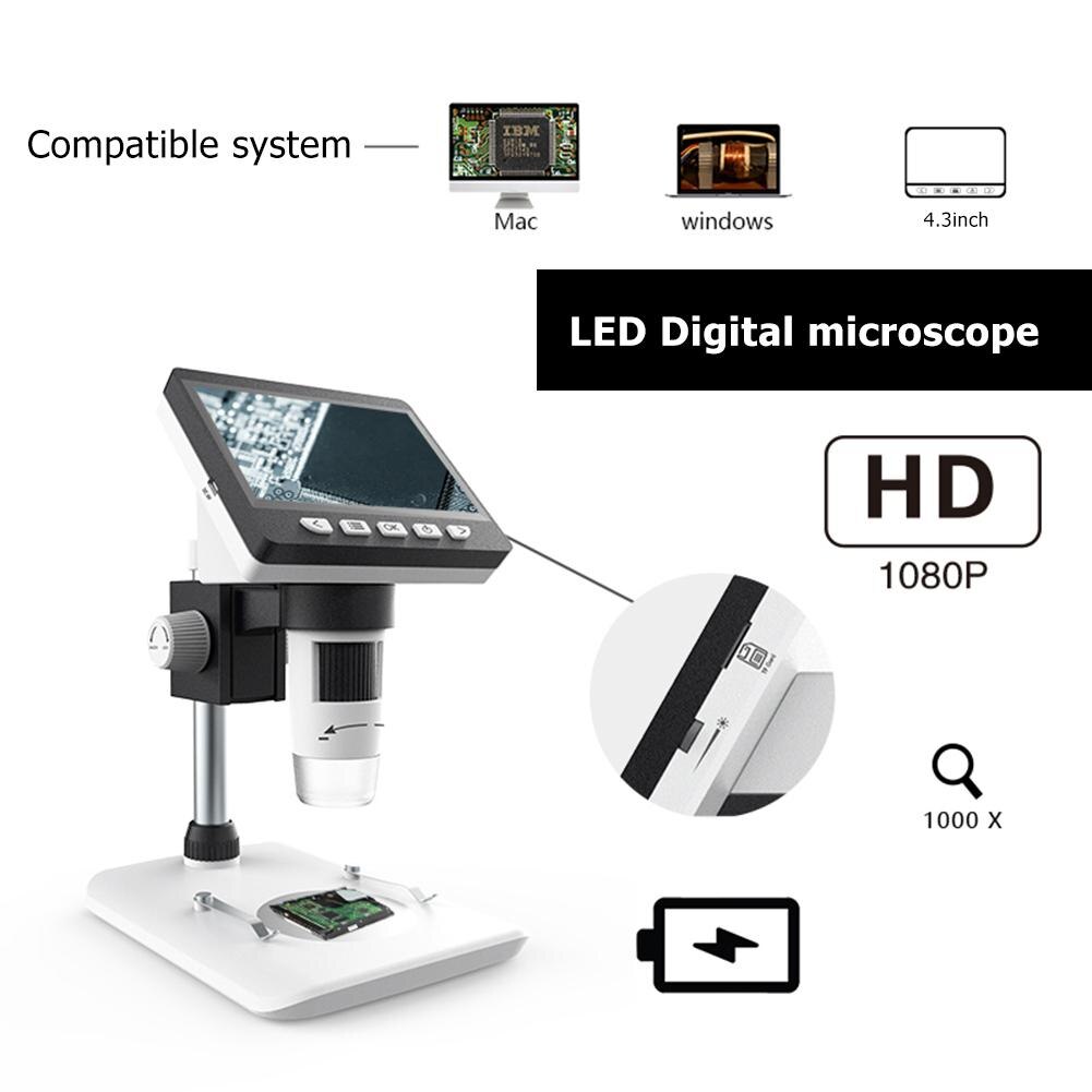 1600X DM9 Digitale Microscoop 7 Inch Verstelbare Display 1080P Full Hd Camera Usb Digitale Microscoop Met 8 Dimbare Led lichten: 1080P