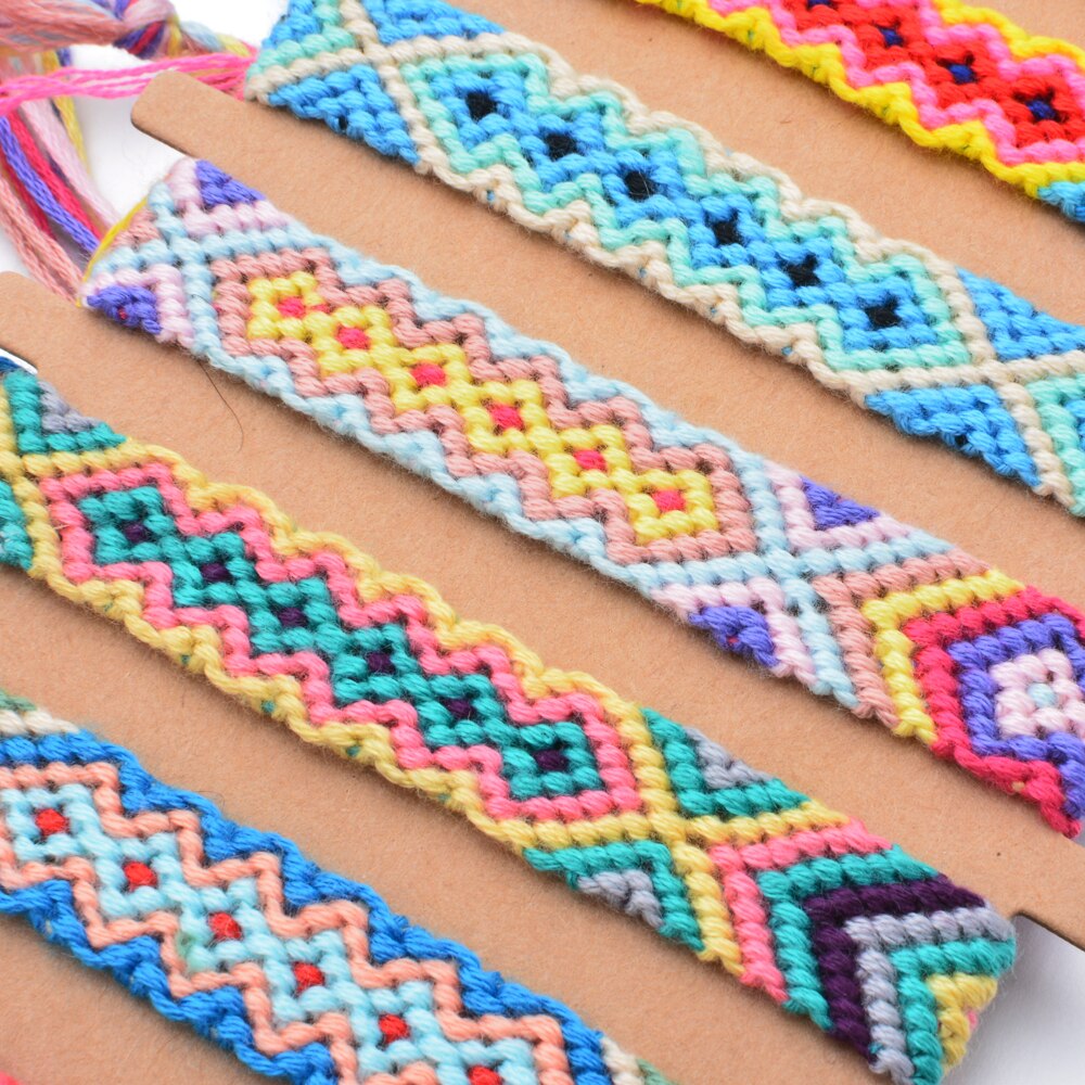 12 Stks/partij Bohemian Gevlochten Handgemaakte Kwastje Bedels Armbanden Voor Vrouwen Mannen Katoen Knoop Touw Ketting Armband Enkelband Etnische Sieraden