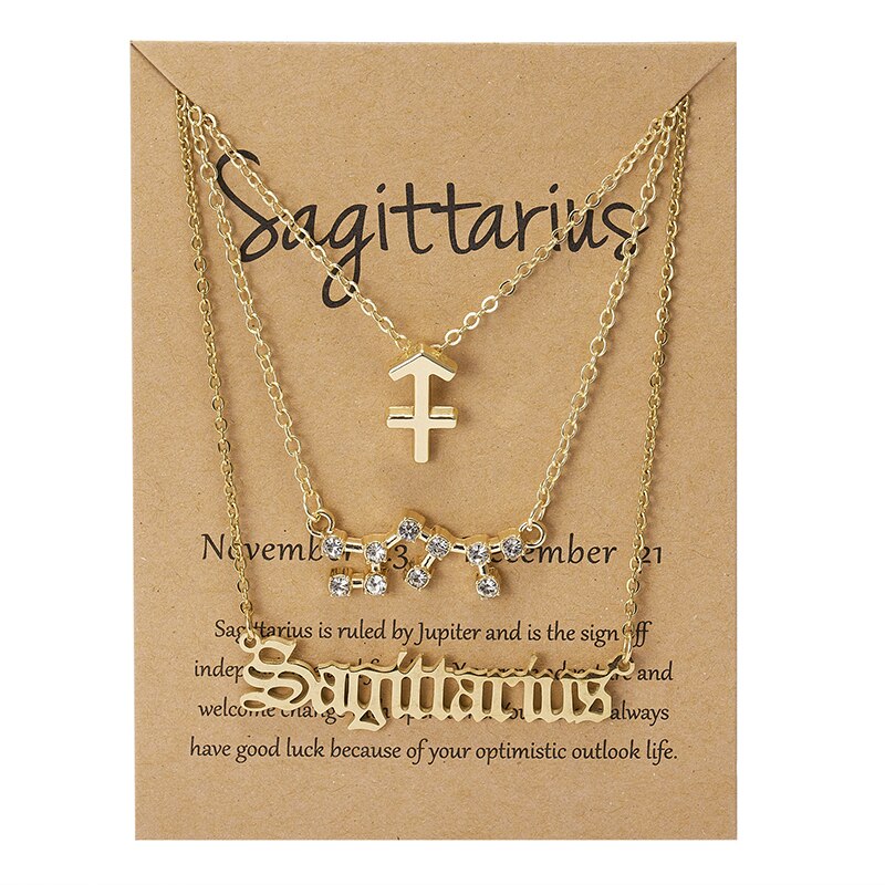 3 Stks/set 12 Sterrenbeeld Hanger Ketting Set Voor Vrouwen Constellation Charm Ketting Vrouwelijke Verjaardag Sieraden Met Karton: Goud-kleur