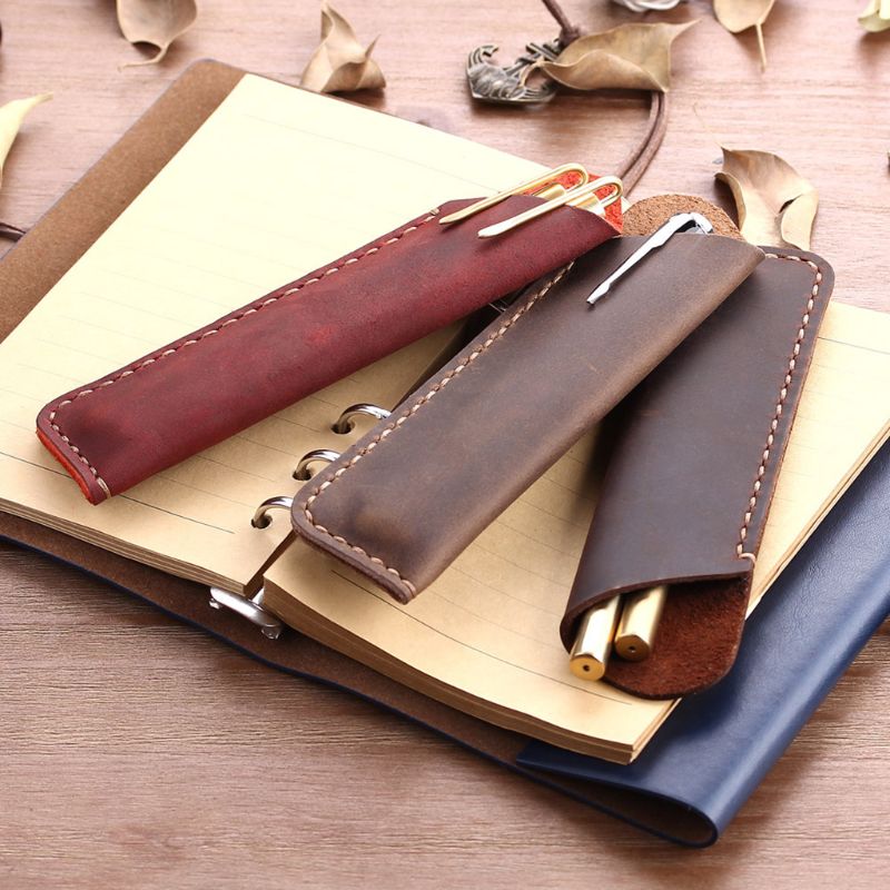 Retro Leather Pen Holder Ballpoint Pen Protective Sleeve Cover Handmade Fountain Pouch For Holding Single Pen For Office