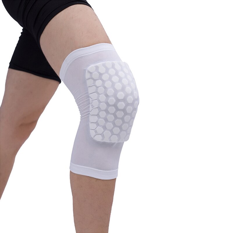 Honeycomb Pad Crashproof Antislip Basketball Leg Knee Guard Pad Long Sleeve Protector Gear Sports Injury Protect Support: White / XL