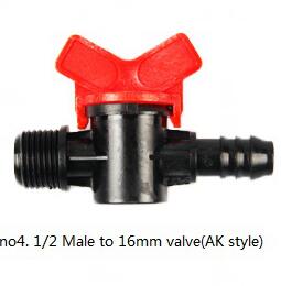 5pcs 16-Kinds Drip Irrigation Tape Ball Valves 1/2" Thread 16mm 20mm 25mm Barbed Connectors Trickle Irrigation Water Pipe Valve: No.4