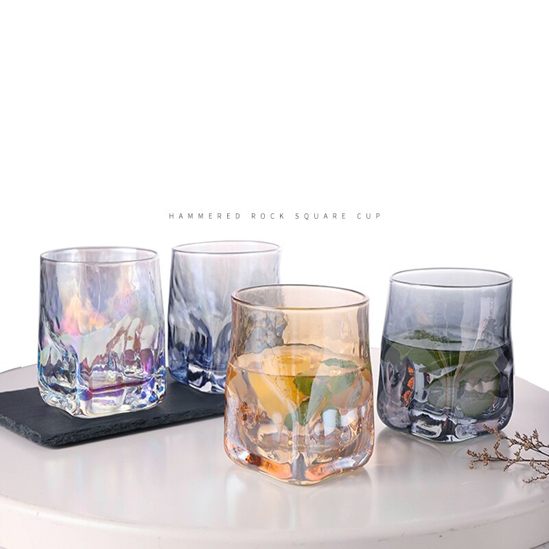 Vierkant gehamerd whiskyglas, waterglas, waterbeker, sapglas, wijnglas, drinkbeker 250ml/330ml